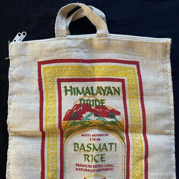 Himalayan Basmati Burlap Bag. Double Zipper. Handles. Tote Bag. Farmers Market. - Picture 2 of 10